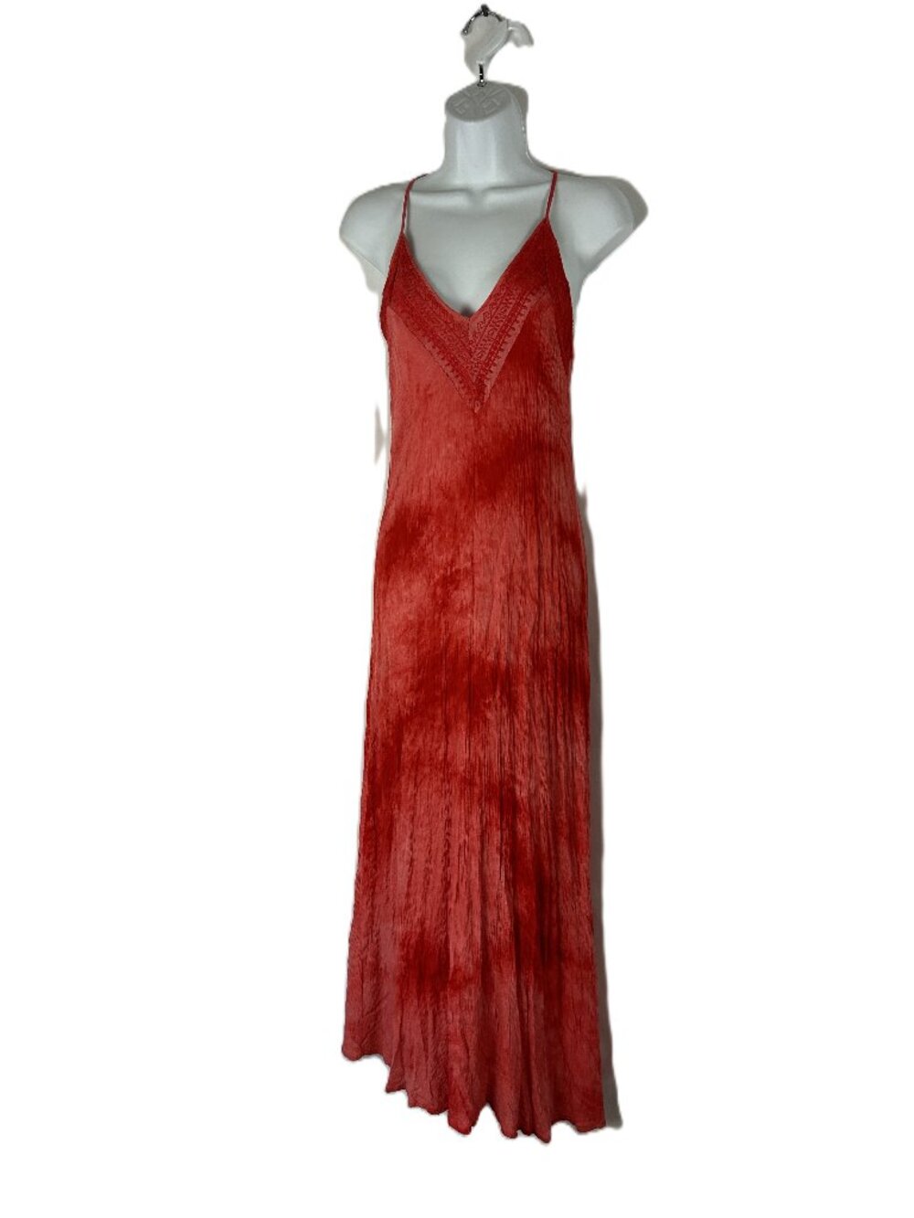 Love Stitch Gauzy Tie Dye Embroidered Maxi Dress S Red